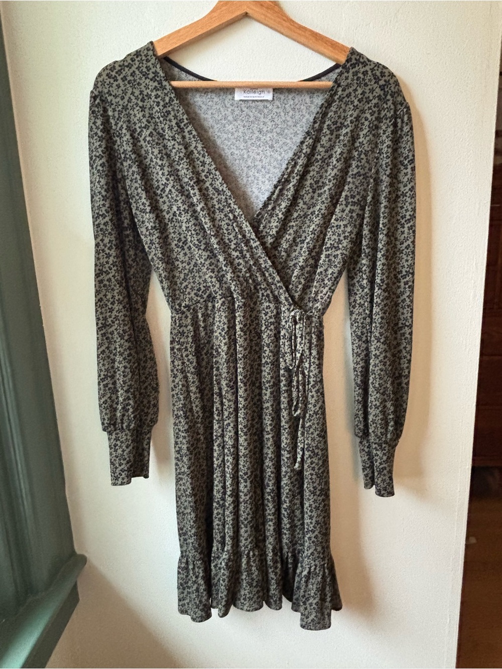 Kaileigh Olive Green Floral Long Sleeve Wrap Dress
